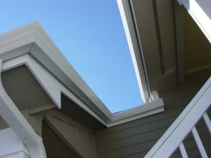 Close-up picture of gutters on a house.